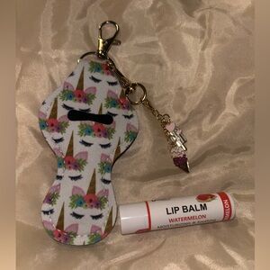 Unicorn Print Lip Balm Holder with Watermelon Lip Balm